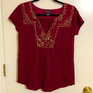 Lucky Brand Boho Hippie Embellished Top Size Small